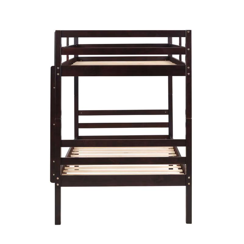 Twin over Twin Wooden Bunk Bed,High Guardrail,Ladder,Kids Teens,Dorm