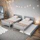 preview thumbnail 2 of 17, Twin Over Twin Rubber Wood Bunk Bed with Trundle, Convertible into 2 Twin Size Beds-Grey