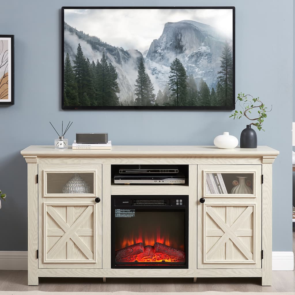 Modern Farmhouse TV Media Stand with 18" fireplace insert