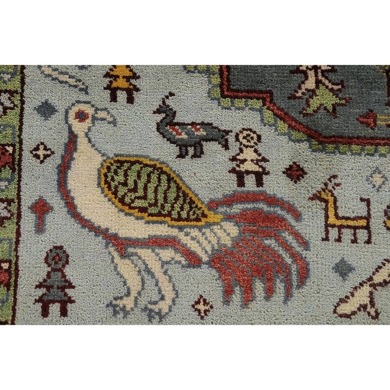 Animals Design Heriz Serapi Indian Area Rug Hand-Knotted Wool Carpet - 7'11" x 9'11"