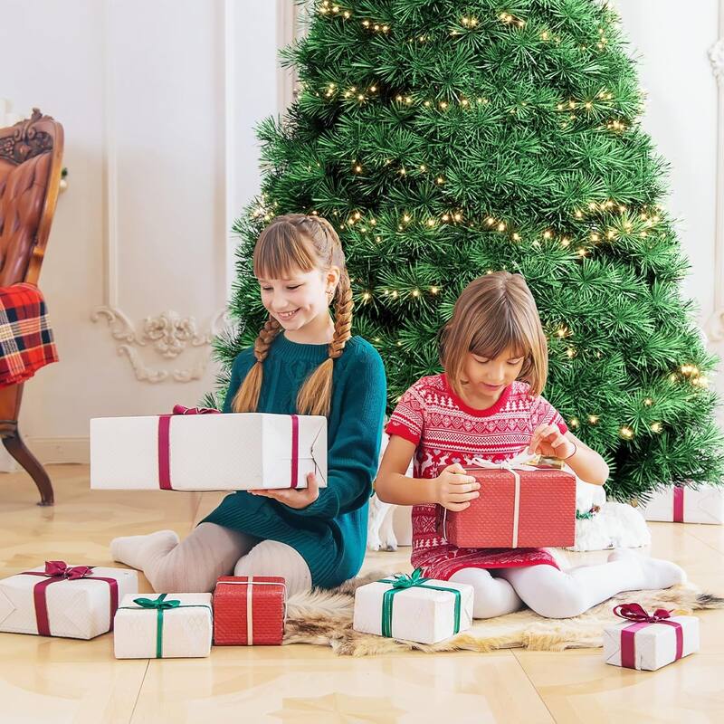 7.5ft Pre-lit Artificial Christmas Tree, Prelighted Artificial Hinged Spruce Xmas Tree 1000 Branch Tips, 450 Incandescent Lights