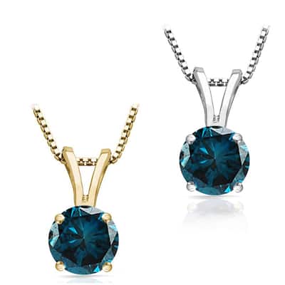 Auriya 14k Gold 3/4 to 1 1/2ct TDW Blue Diamond Solitaire Necklace (I1-I2)