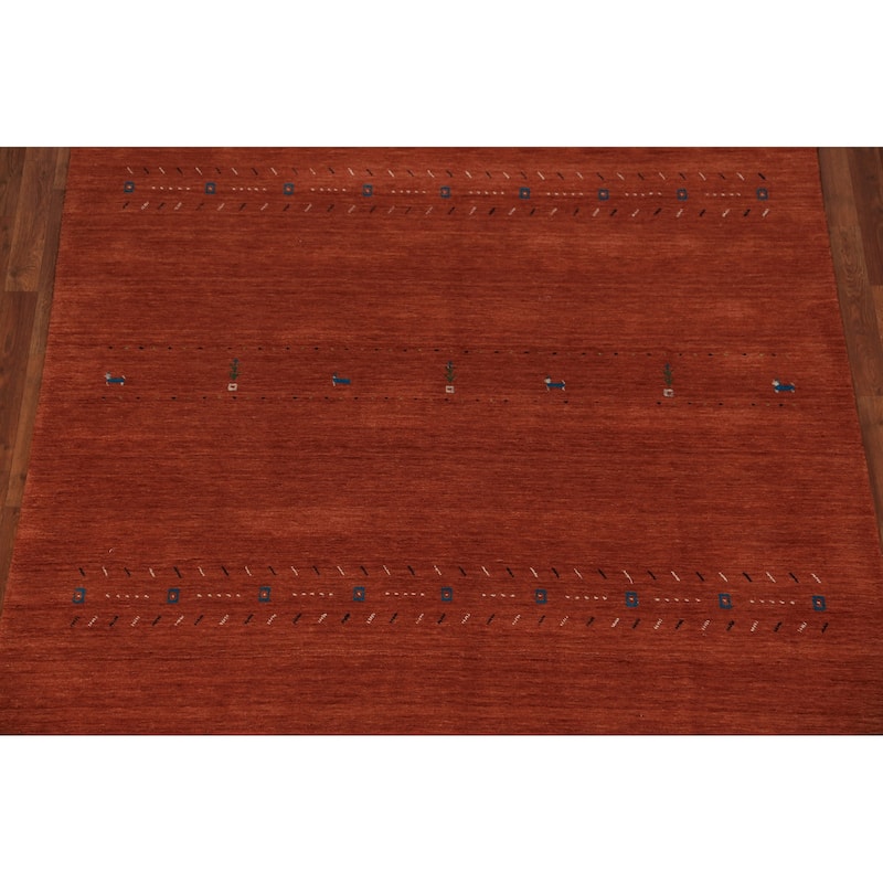 Tribal Orange Gabbeh Oriental Area Rug Handmade Wool Carpet - 6'7" x 9'9"