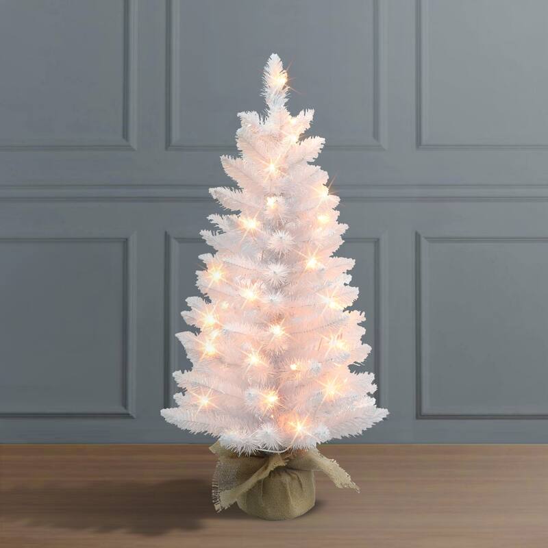 Puleo International 3 ft. Pre-lit White Artificial Christmas Tree