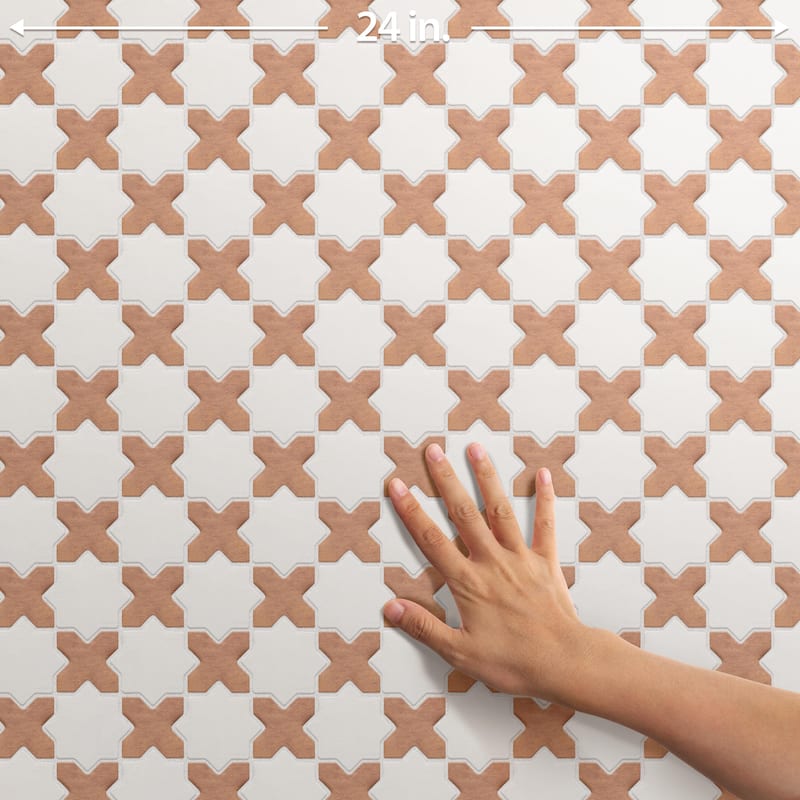 Merola Tile Sentier des Cotto 2" Cross with White Star 11-7/8" x 11-7/8" Porcelain Mosaic Floor and Wall Tile