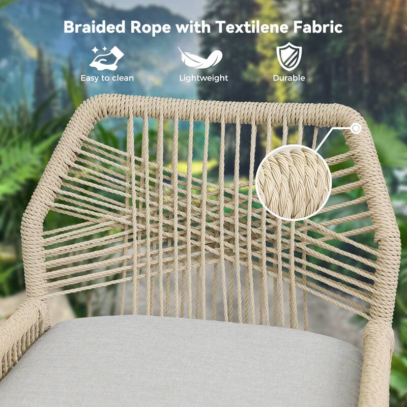 Outdoor Bar Stool with Rope Weave and Cushioned Seat