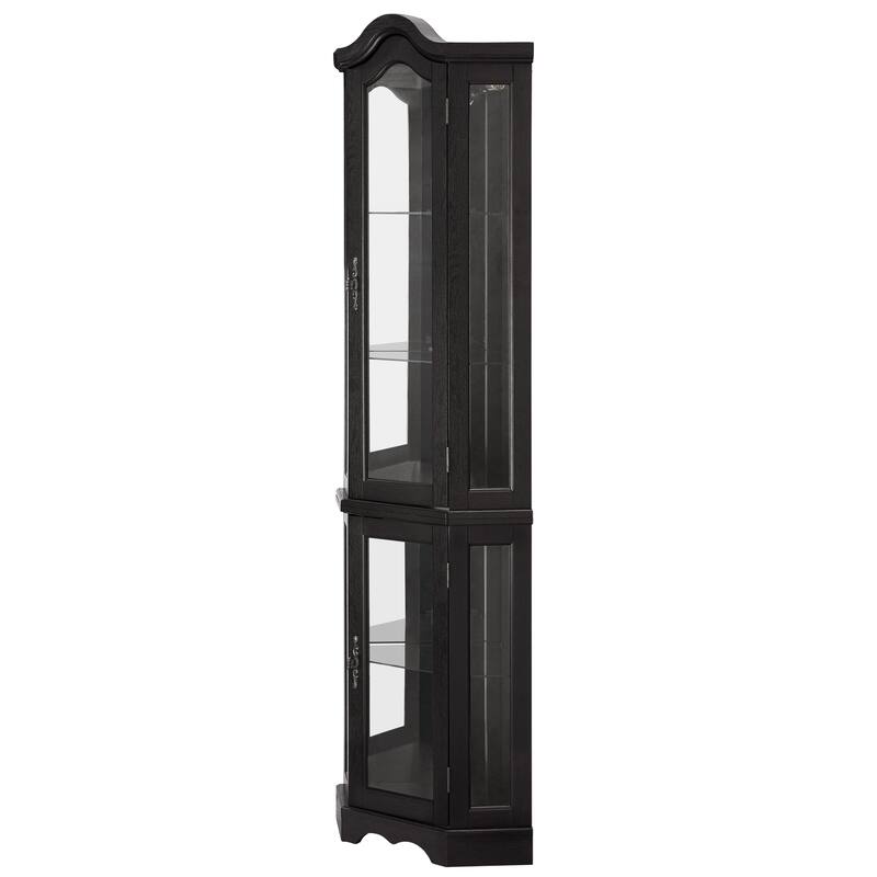 70" Lighted Corner Curio Cabinet with Tempered Glass Doors and Shelves