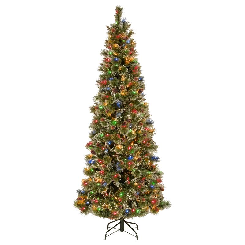 National Tree Company 7 ft. PowerConnect Glittering Pine Pencil Slim Tree with Multicolor Lights - 7 Foot