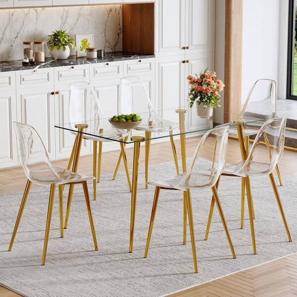 Modern Luxury Rectangular Tempered Glass Dining Table Set with 6 ...