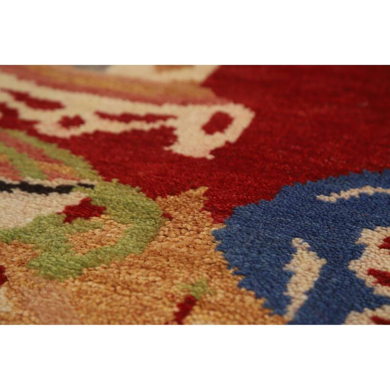 Red Pictorial Floral Heriz Serapi Indian Rug Hand-Knotted Wool Carpet - 7'11" x 10'0"