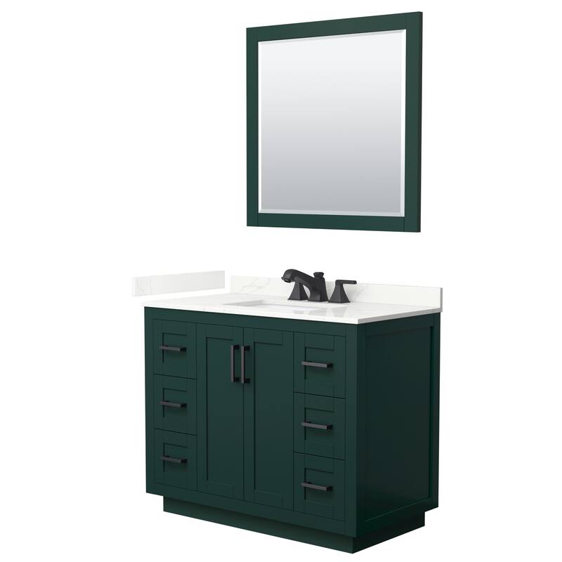 Miranda 42-inch Single Vanity, Quartz Top, 34-inch Mirror - Green, Black Trim, Giotto Quartz Top