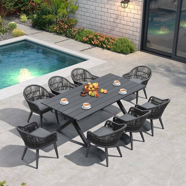 slide 2 of 16, PURPLE LEAF Patio Dining Set with Outdoor Aluminium Dining Table and Woven Rattan Chairs