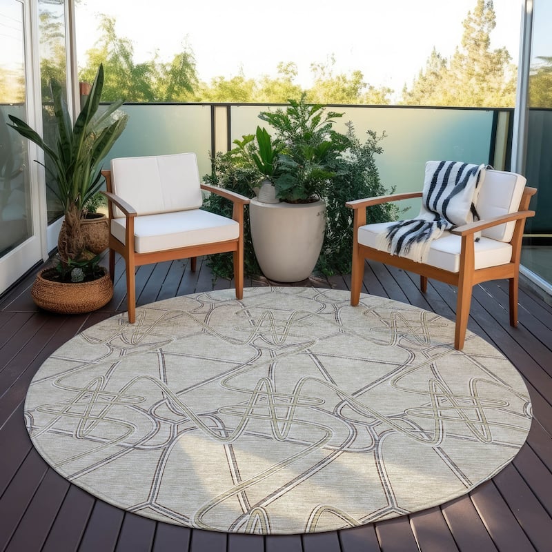 Machine Washable Indoor/ Outdoor Contemporary Links Chantille Rug - Putty - 8' x 8'