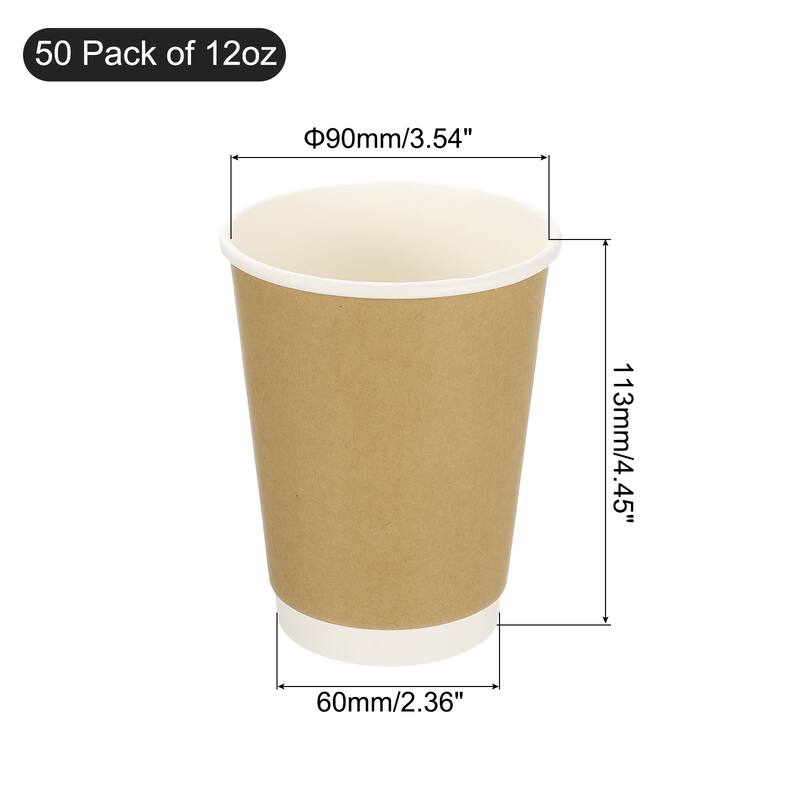 Kraft Paper Coffee Cups, 50 Pack Double-Layer Disposable Cups - Brown - 90mm x 113mm