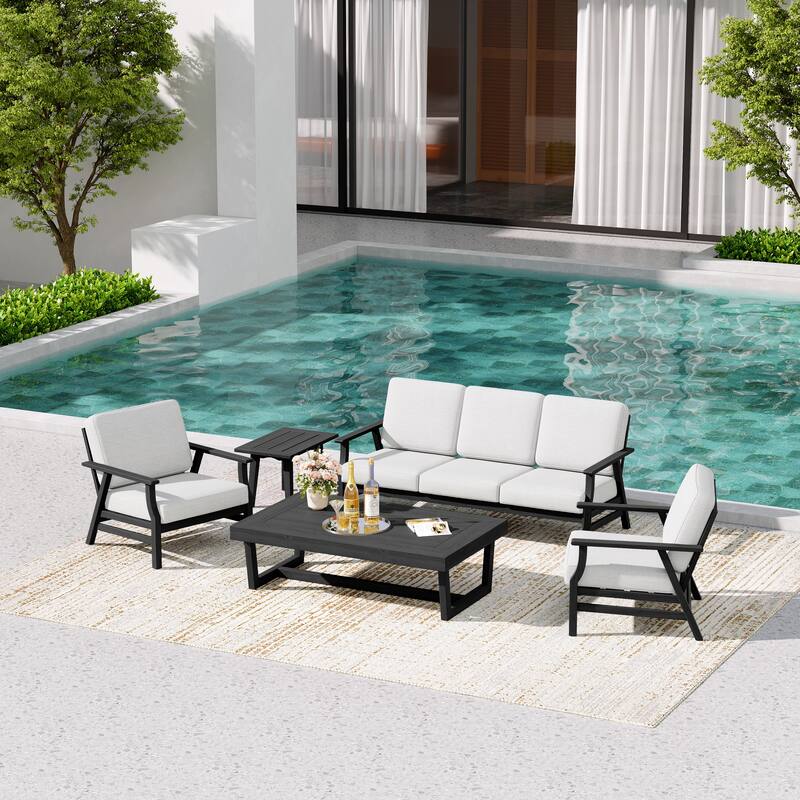 5-Piece Teak Outdoor Conversation Set with Tables.