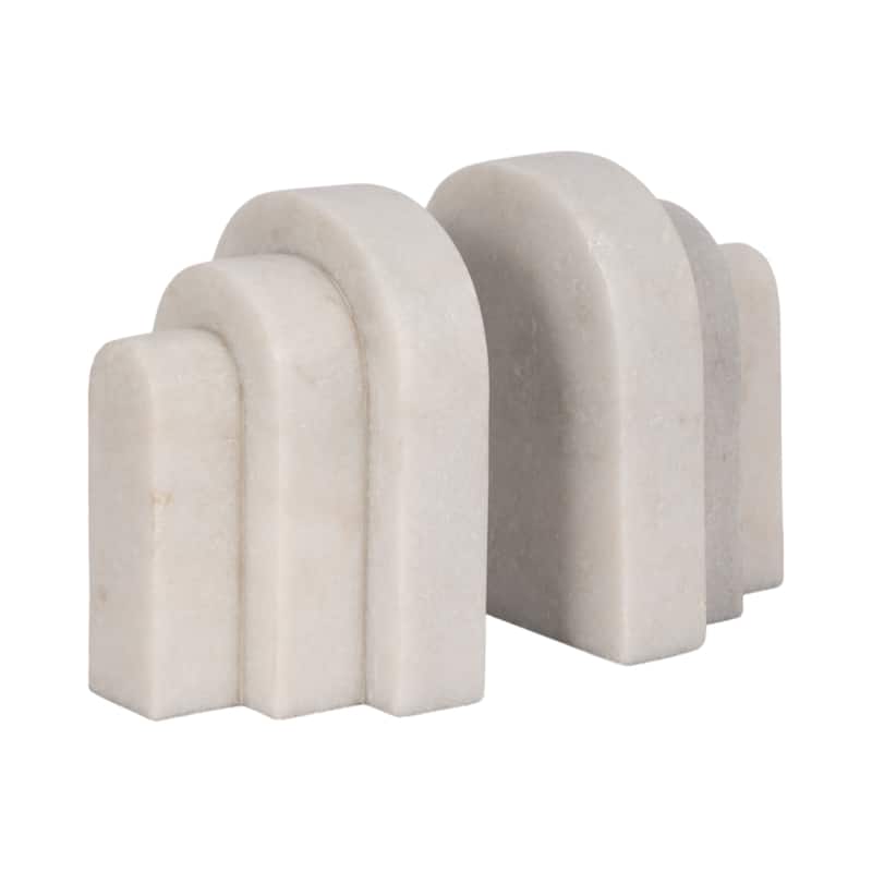 Modern Layered Arched Bookends - Home Desk Decor - Set of 2, 6", White - 6.0"