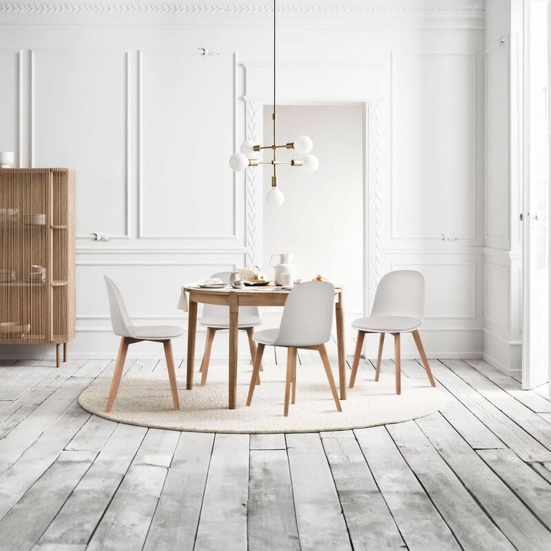 Set of 4 Plastic Dining Chairs Padded Cushion Faux Leather Wooden Legs For Kitchen Waiting Room Outdoor Party