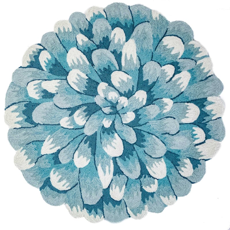 Liora Manne Frontporch Mum Indoor/Outdoor Mat - 3' Round - Aqua