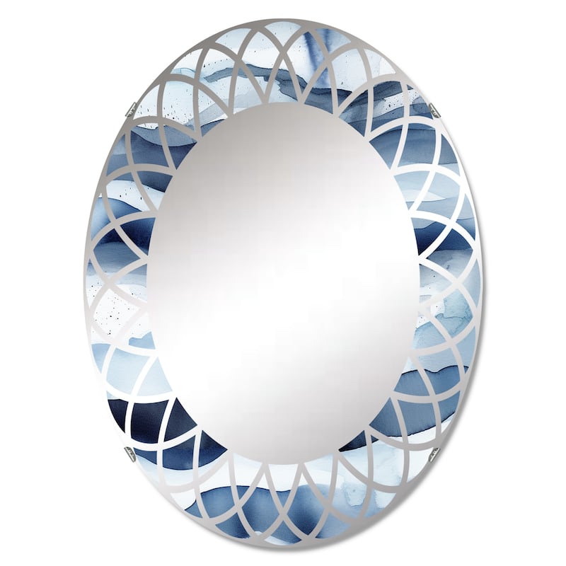Designart "Abstract Classic Blue Waves II" Fractals Modern Wall Mirror
