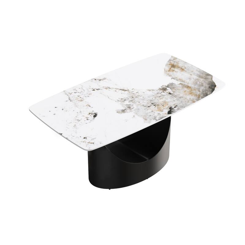 Modern Dining Table for 4-6, Sintered Stone Dining Table Top with Carbon Steel Pedestal Table