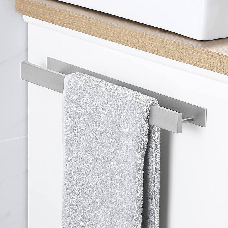 16-Inch Modern Adhesive Towel Bar - Silver