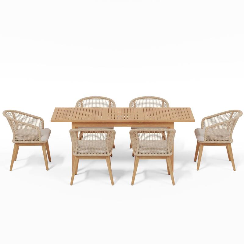 7 - Piece Outdoor Wood & Woven Rope Dining Set