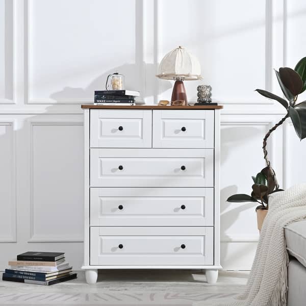 slide 1 of 1, GDFStudio - Jennie White Dresser with 5 Drawers & Wood Storage Cabinet for Living Room, Hallway, Office