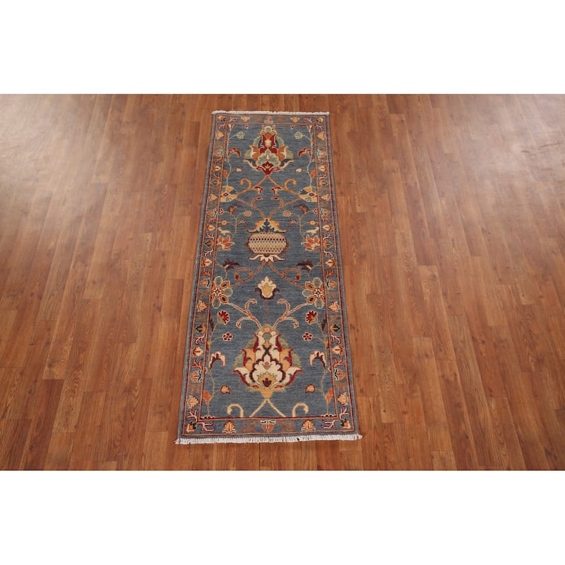 Kazak Oriental Runner Rug Handmade Traditional Blue Wool Carpet - 2'3" x 5'9"