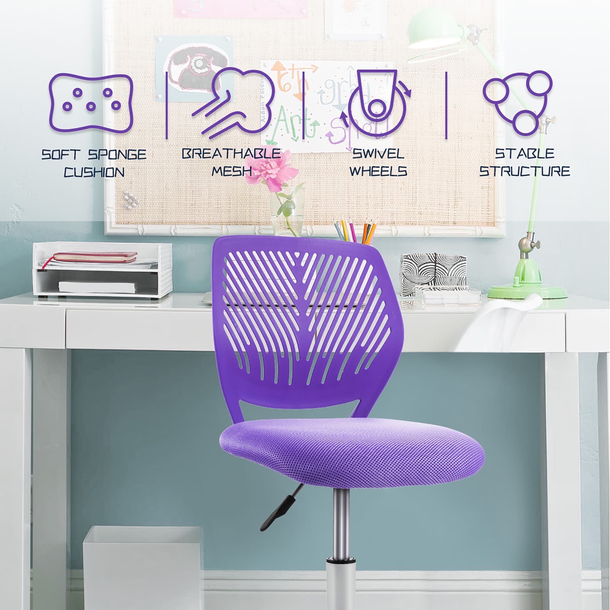 Costway Office Task Desk Armless Chair Adjustable Mid Back Swivel