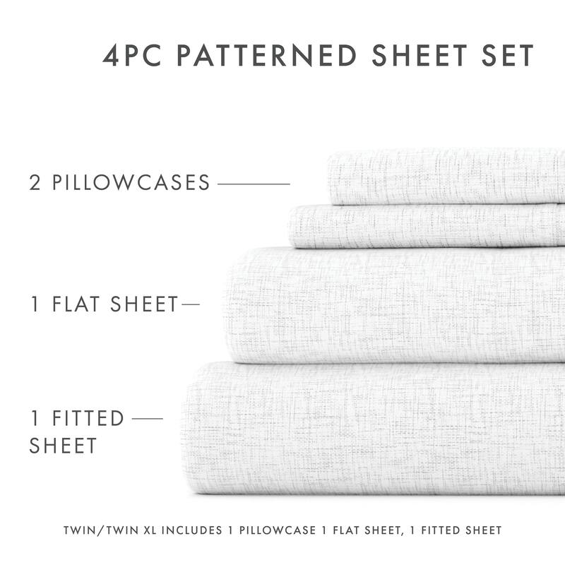 Becky Cameron Chambray Style Pattern 4 Piece Deep Pocket Bed Sheets Set