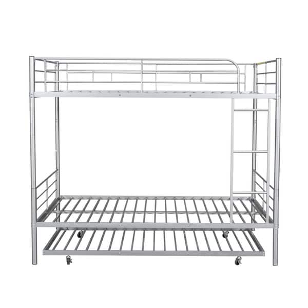 slide 2 of 46, Modern Classic Design Full Over Full Metal Bunk Bed with Trundle Silver