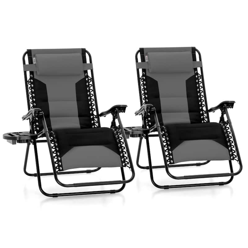 MAISON ARTS 2 XL Zero Gravity Recliners Padded Folding Lounge Chairs with Cup Holder - Aqua Blue - GreyA