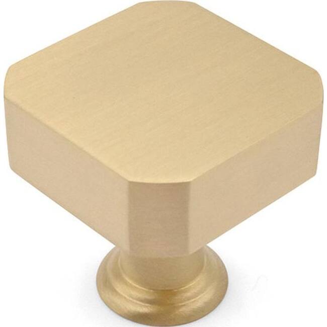 Hapny Home M28 Mod 1-1/8" Square Block Solid Metal Modern Cabinet Knob - Satin Brass