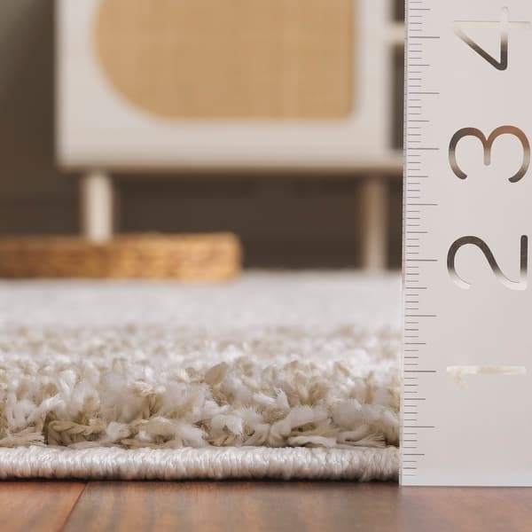 dimension image slide 0 of 7, SAFAVIEH Border & Stripe Shag Eirny Modern 1.4-inch Thick Rug