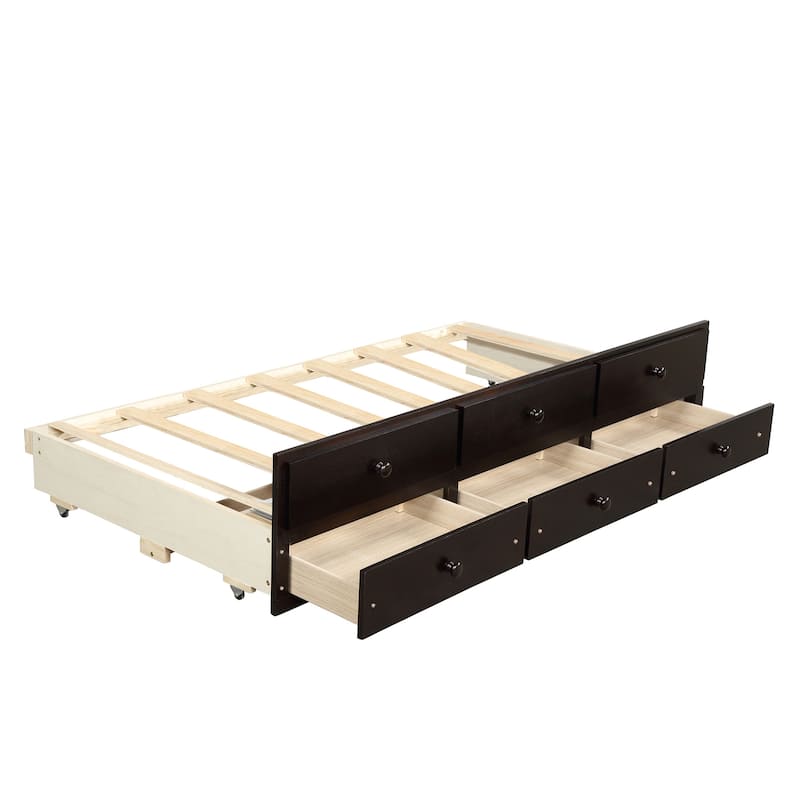 TOPMAX Captain's Bed Twin Daybed with Trundle Bed and Storage Drawers
