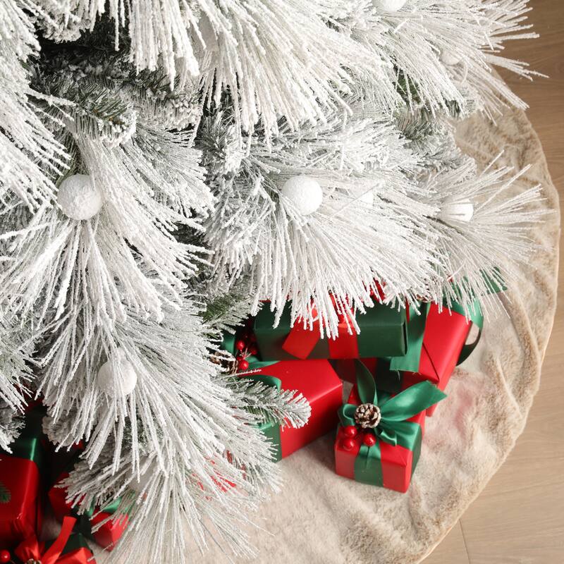 Glitzhome 7.5FT/9FT Pre-Lit Flocked Full Snowy Globe Pine Artificial Christmas Tree with Foot Switch