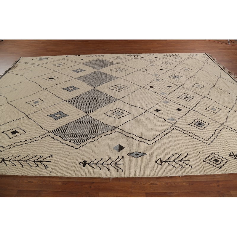 Earth Tone Moroccan Oriental Area Rug Hand-Knotted Wool Carpet - 8'9"x 12'9"