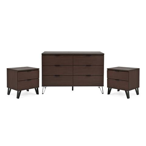 Norcross Faux Wood and Iron 3 Piece Double Dresser and Nightstand Bedroom Set by Christopher Knight Home