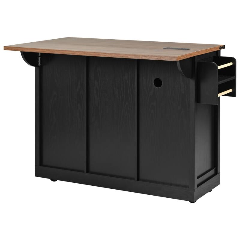 MDF Kitchen Cart with Power Outlet and Spice Rack and Drawer