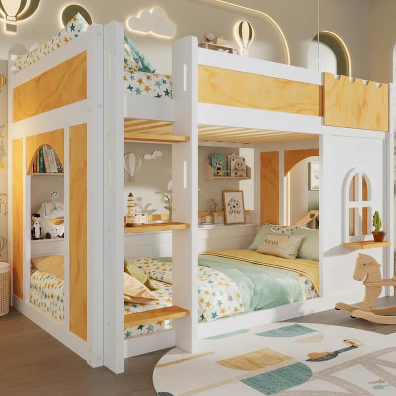 Loft Bunk Bed with Storage Shelves, Window and Two Doors by Harper&Bright Designs - Twin