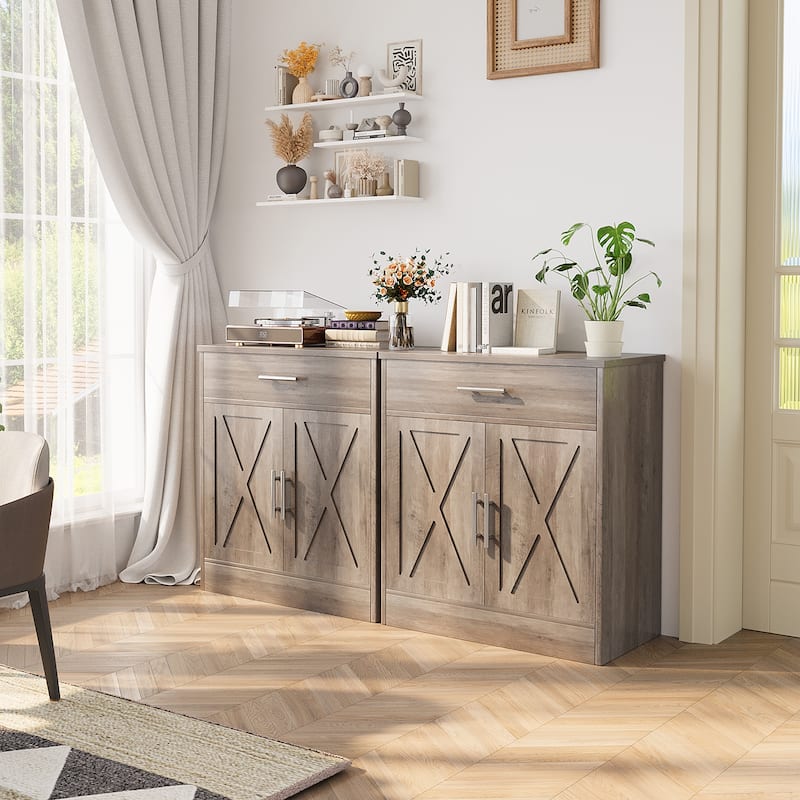 Multifunctional 2-Door Storage Cabinet with Drawer – Kitchen Pantry Organizer, TV Stand - Grey/Brown