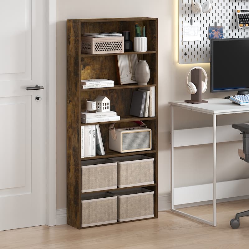 Furinno Basic 6-Tier Open Shelf Bookcase, Bookshelf, Storage Organizer, 7 x 24 x 53