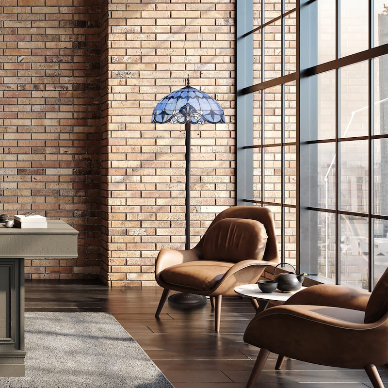 River of Goods Allistar Stained Glass and Resin 3-light 64-inch High Downlight Floor Lamp - 20"L x 20"W x 64"H