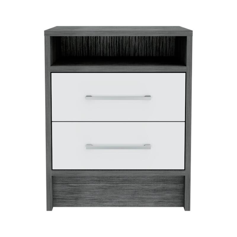 TUHOME Eter 2-Drawer Nightstand End Table with Metal Handles and Open Shelf
