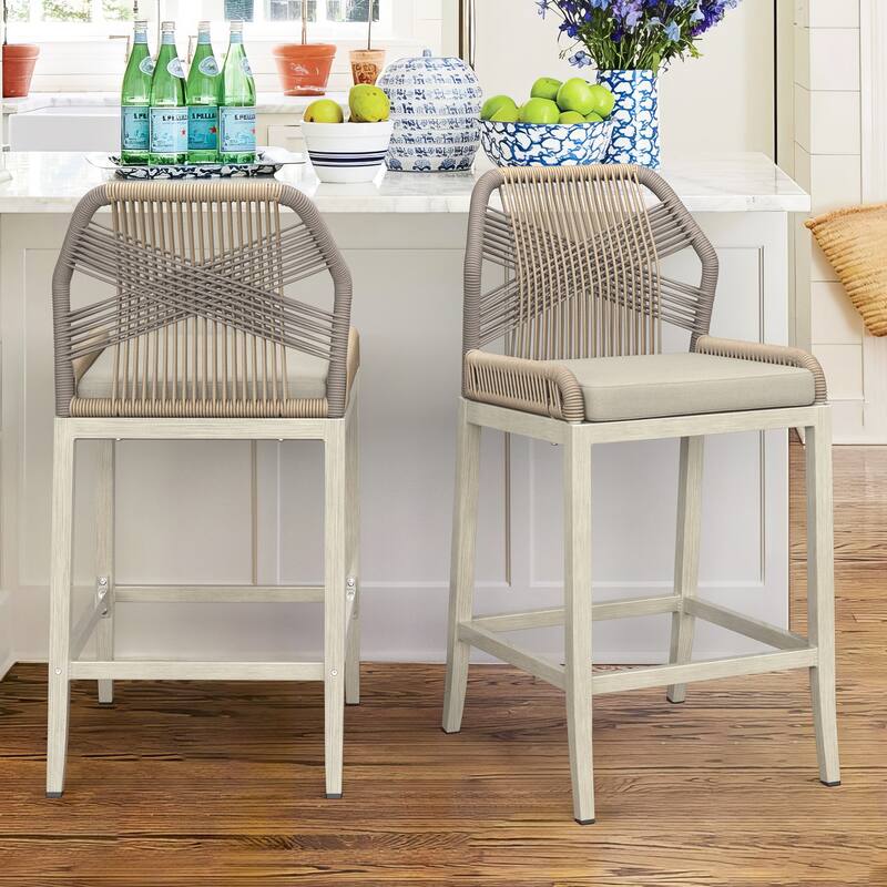 Modern Aluminum Counter Height Bar Stools, Upholstered Counter Stools with Back - 27.5"H
