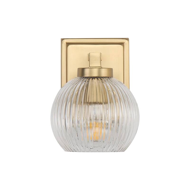 Golden Lighting 3094-BA1 Elliott 8" Tall Bathroom Sconce - Brushed Champagne Bronze / Ribbed Clear Glass