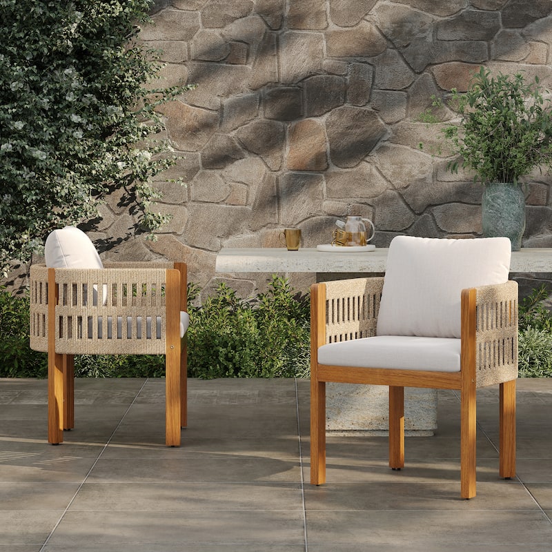 Christopher Knight Home - Isolde Acacia Wood Outdoor Dining Chair（Set of 2） - Beige,Brown Mix,Teak