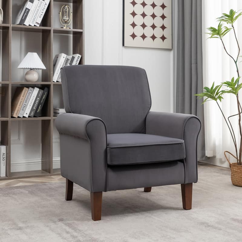 Traditional Rolled Arm Living Room Armchair - Grey