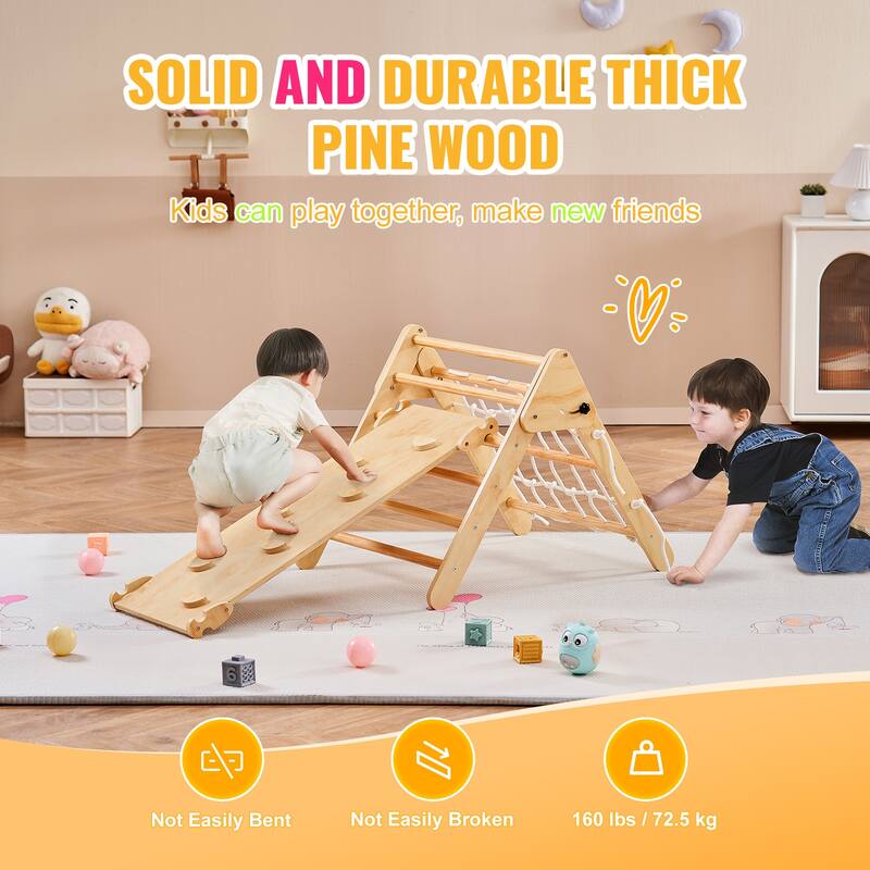 Pikler Triangle Set, Toddler Climbing Toys Indoor Playground, Ramp, and Arch, Montessori Climbing Set with Triangle