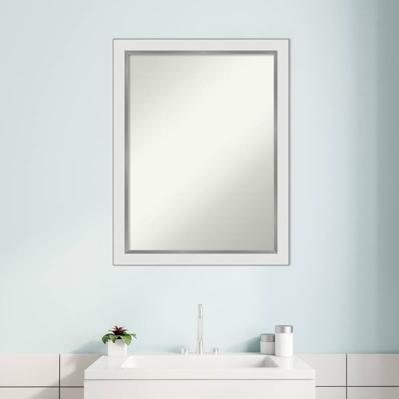 Non-Beveled Bathroom Wall Mirror - Eva White Silver Narrow Frame